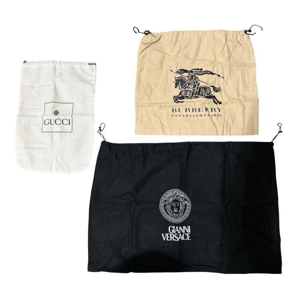 Vintage Luxury Designer Dust Bag Bundle - Gucci, Burberry, Versace (Lot of 3)